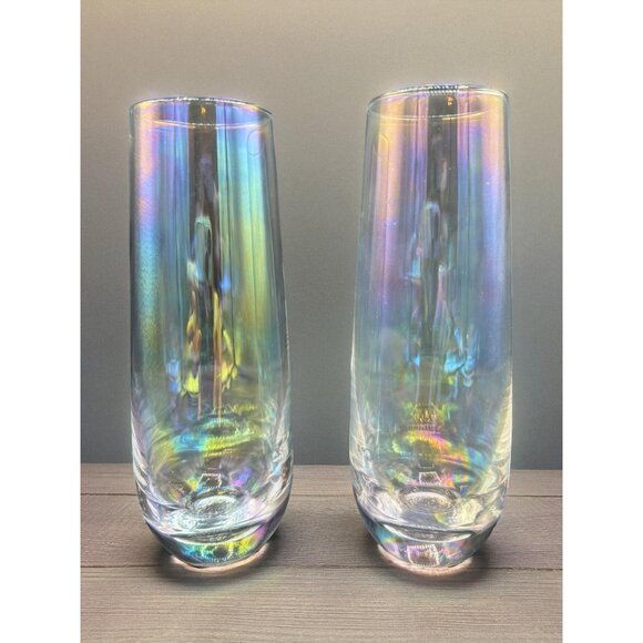 Rainbow Iridescent Stemless Champagne Glass set of 2 - 6 1/2" tall - Picture 9 of 9